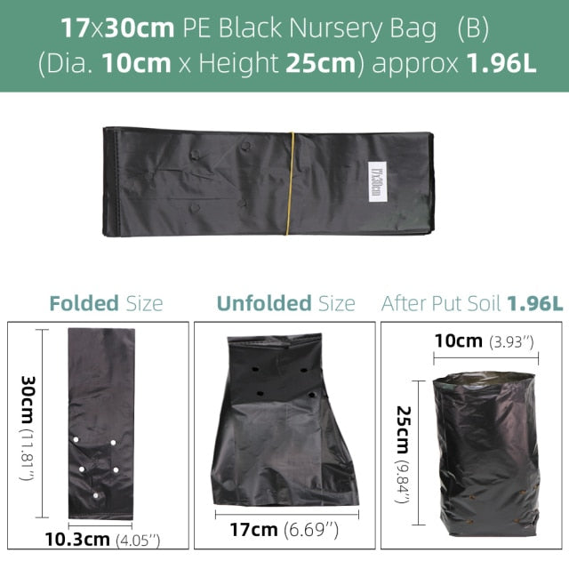 100PCS PE Black Plastic Nursery Bags Plant Grow Fabric Seedling Pots - KiwisLove