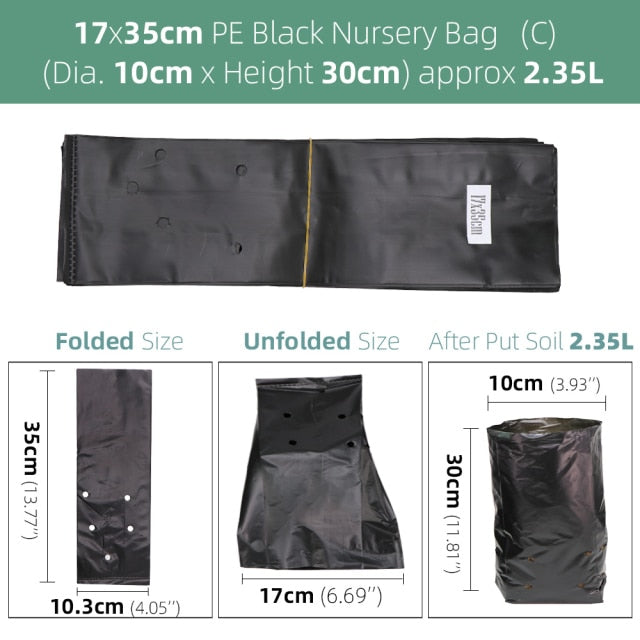 100PCS PE Black Plastic Nursery Bags Plant Grow Fabric Seedling Pots - KiwisLove