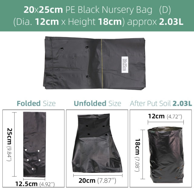 100PCS PE Black Plastic Nursery Bags Plant Grow Fabric Seedling Pots - KiwisLove