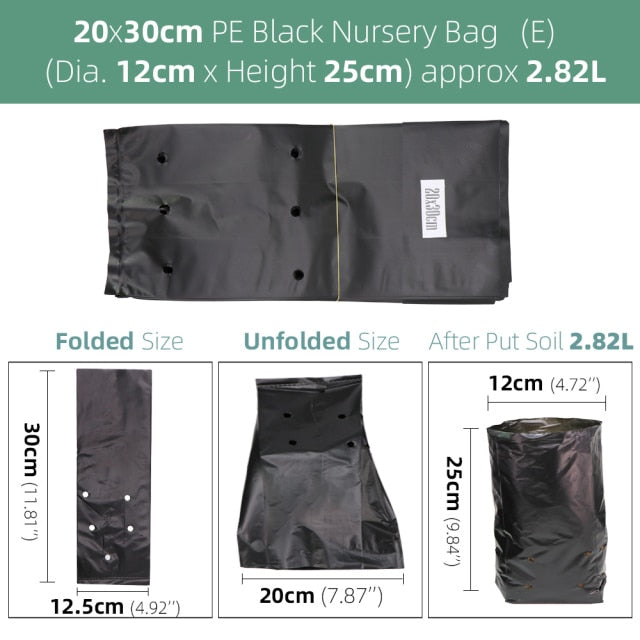 100PCS PE Black Plastic Nursery Bags Plant Grow Fabric Seedling Pots - KiwisLove
