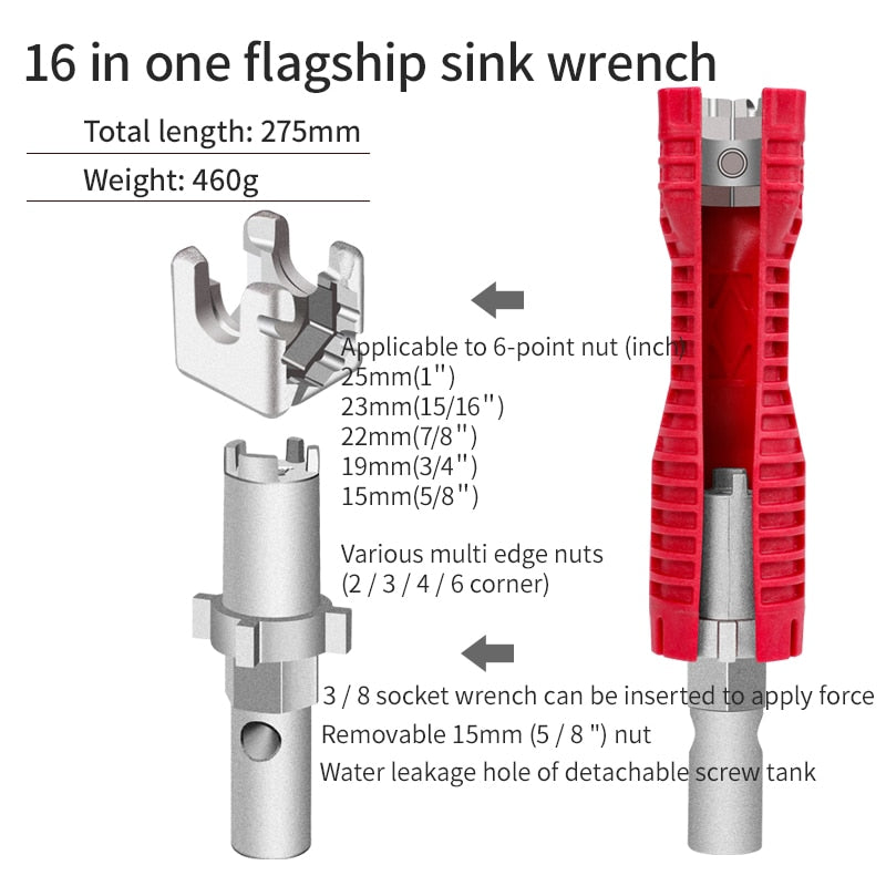 16 in 1 flagship multifunctional water pipe double end wrench basin bottom - KiwisLove