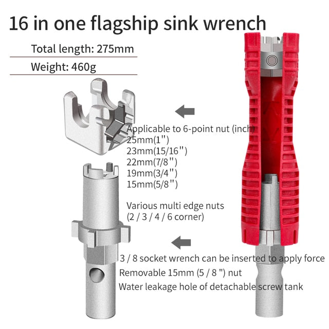 16 in 1 flagship multifunctional water pipe double end wrench basin bottom - KiwisLove
