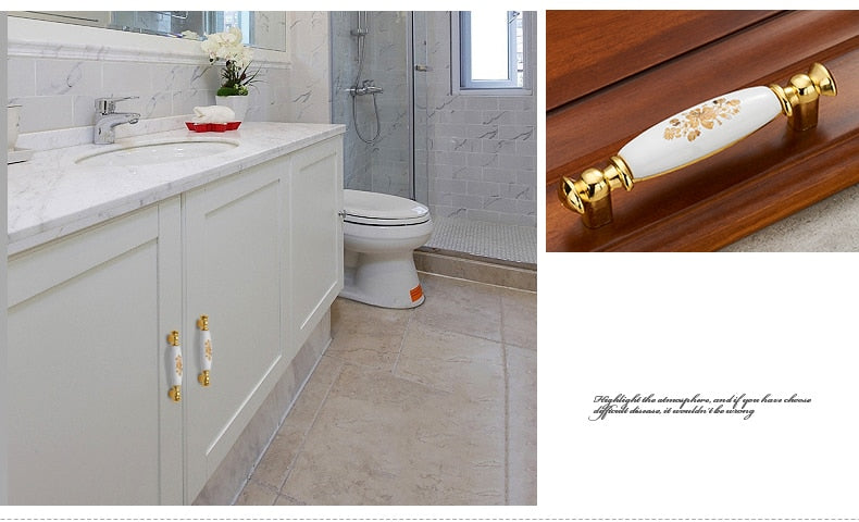 KAK Gold Flower Ceramic Cabinet Handles Zinc Alloy Drawer knobs - KiwisLove
