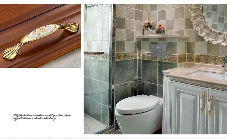 KAK Gold Flower Ceramic Cabinet Handles Zinc Alloy Drawer knobs - KiwisLove