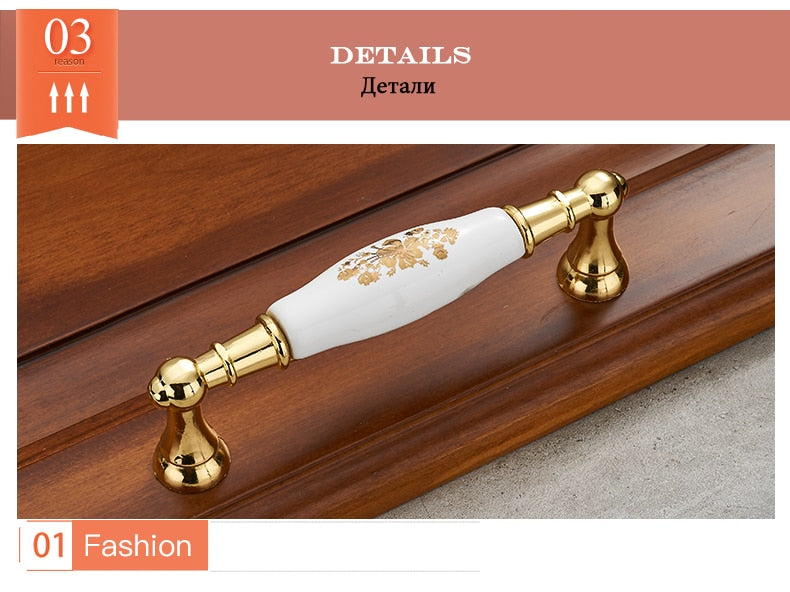 KAK Gold Flower Ceramic Cabinet Handles Zinc Alloy Drawer knobs - KiwisLove