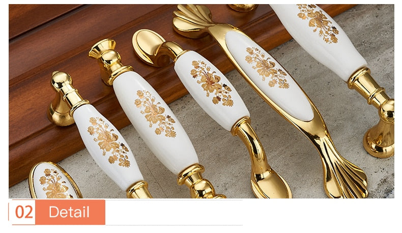 KAK Gold Flower Ceramic Cabinet Handles Zinc Alloy Drawer knobs - KiwisLove