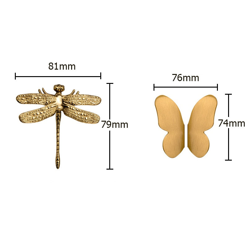 KAK Brass Dragonfly Furniture Decoration Handles  Butterfly Pulls - KiwisLove