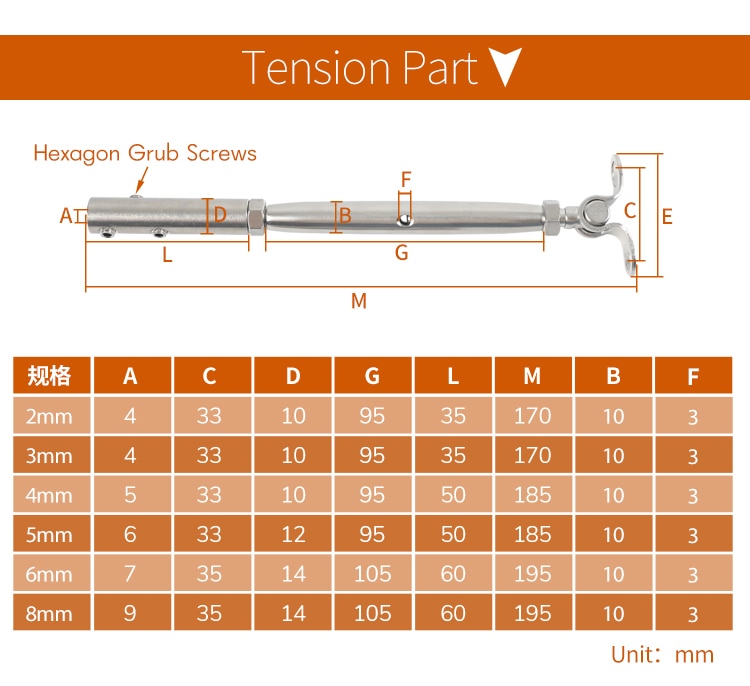 1 pair Cable Railing Tensioner Toggle Anchor  with Hexagon Grub Screw Bolt - KiwisLove