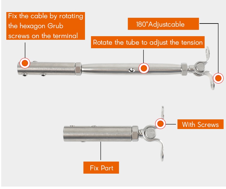 5 set Cable Railing Tensioner Fitting Toggle Anchor  with Hexagon Grub Bolts - KiwisLove