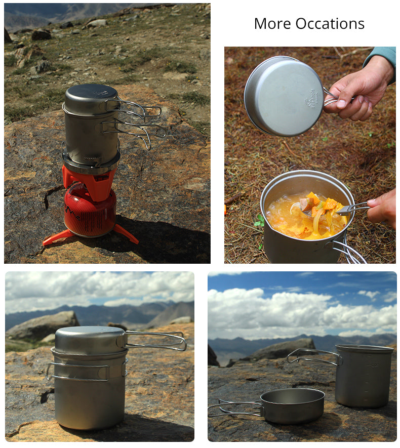 Fire Maple SnowTi 4 Foldable Titanium Pot Pan Set Ultralight Camping - KiwisLove