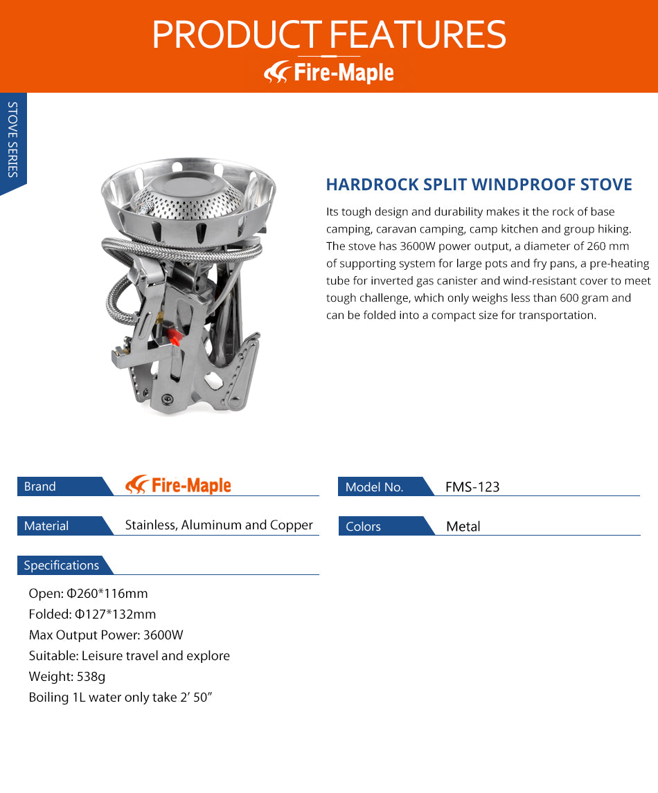 Fire Maple Camping Gas Burners Windproof 3600W Remote Gas Stove - KiwisLove