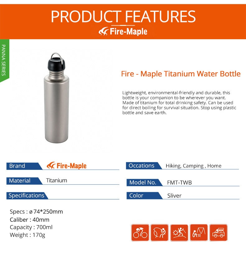 Fire Maple Titanium Water Bottle For Outdoor Camping Hiking 700ML 170g FMP-TWB - KiwisLove