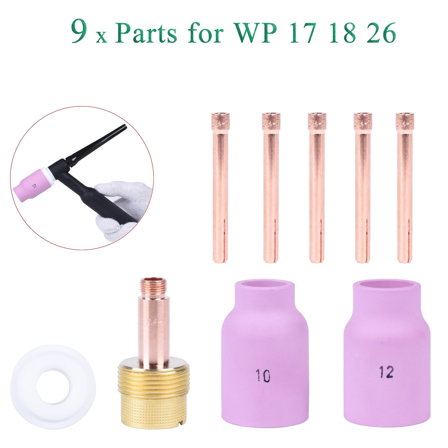9Pcs TIG Welding Torch Large Long Gas Lens & Alumina Cup - KiwisLove
