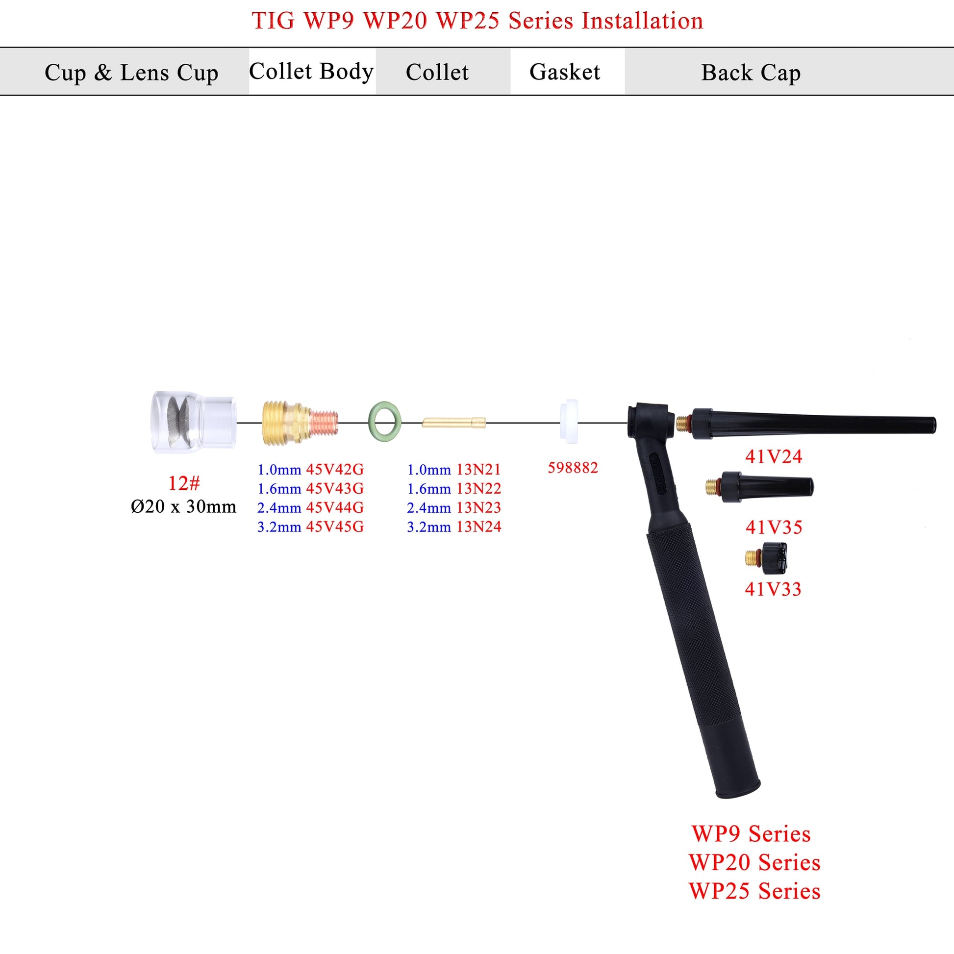 12pcs TIG Welding  #12 Pyrex Glass Cups Kit Torches WP9 20 25 Stubby - KiwisLove