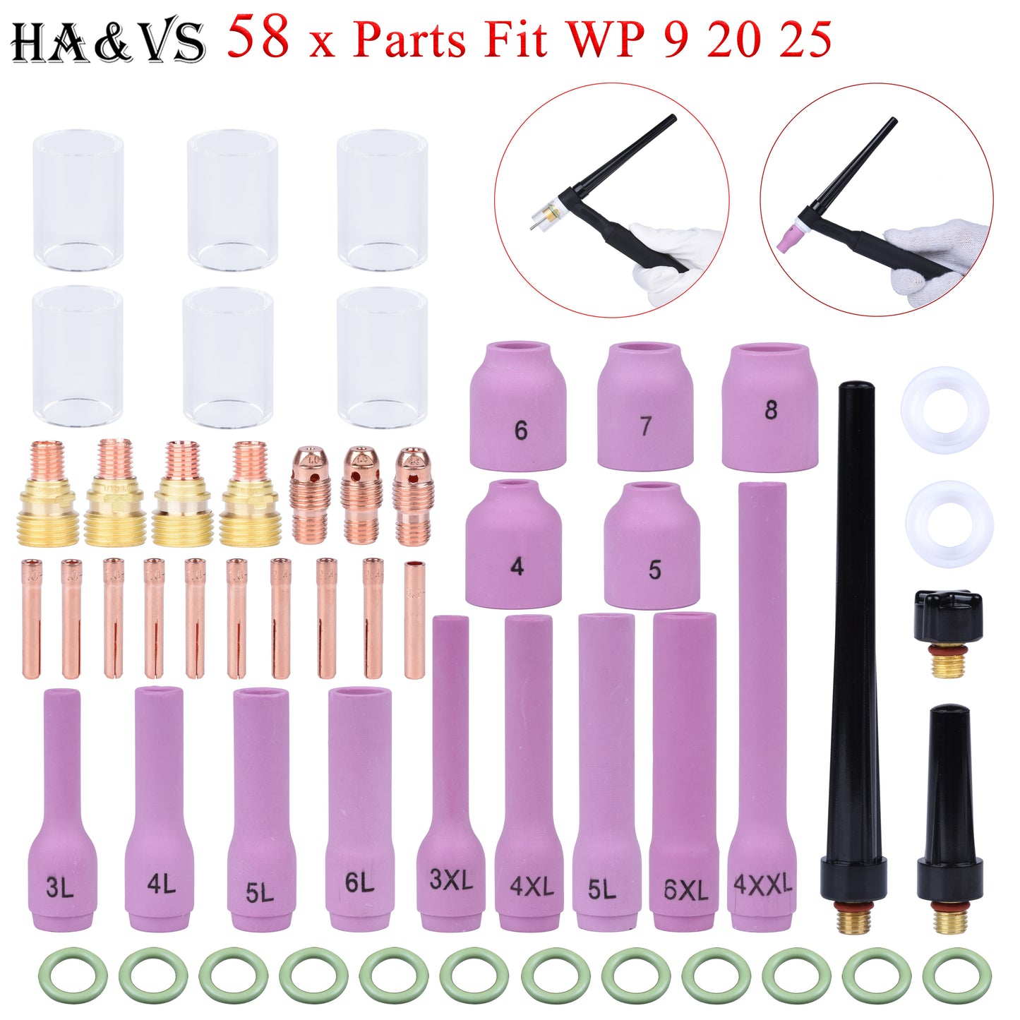 58Pcs TIG Welding Torch Lengthen Nozzle Gas Lens 10# Pyrex Glass Cup - KiwisLove