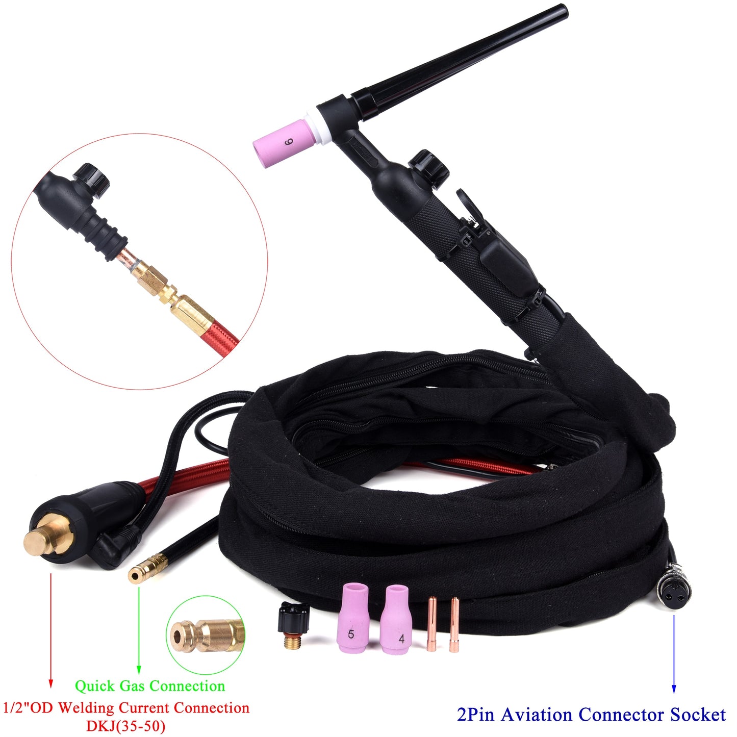 WP9 WP9FV WP9F TIG Welding Torch Gas-Electric Integrated Red Hose 4M - KiwisLove