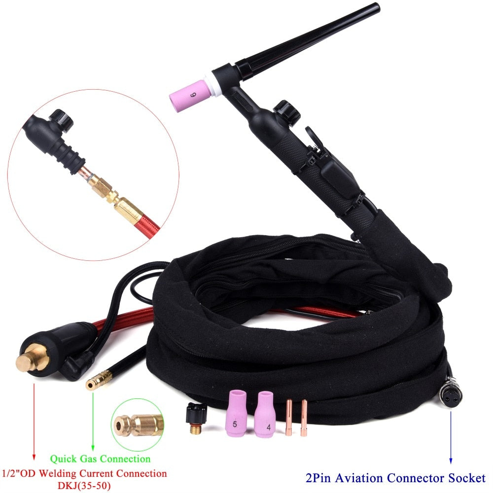 WP9 WP9FV WP9F TIG Welding Torch Gas-Electric Integrated Red Hose 4M - KiwisLove