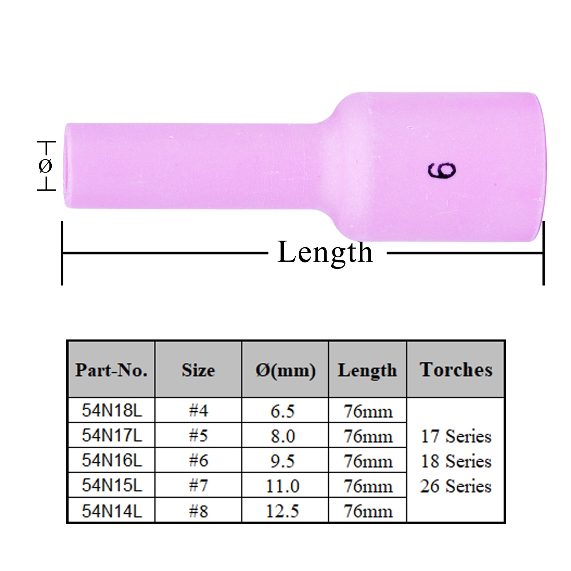 10Pcs 76mm 54N14L 54N15L 54N16L 54N17L 54N18L Alumina Nozzles - KiwisLove