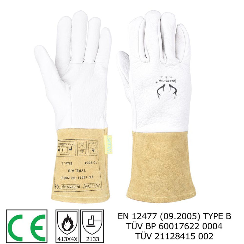 1 Pair TIG Welding Gloves Deerskin Palm Cowhide Cuff Super Soft Sensitive - KiwisLove