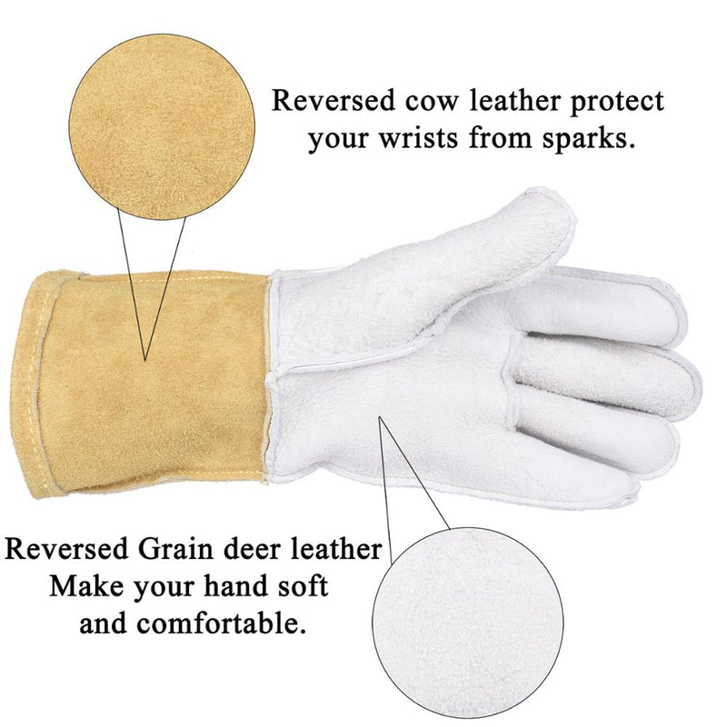 1 Pair TIG Welding Gloves Deerskin Palm Cowhide Cuff Super Soft Sensitive - KiwisLove