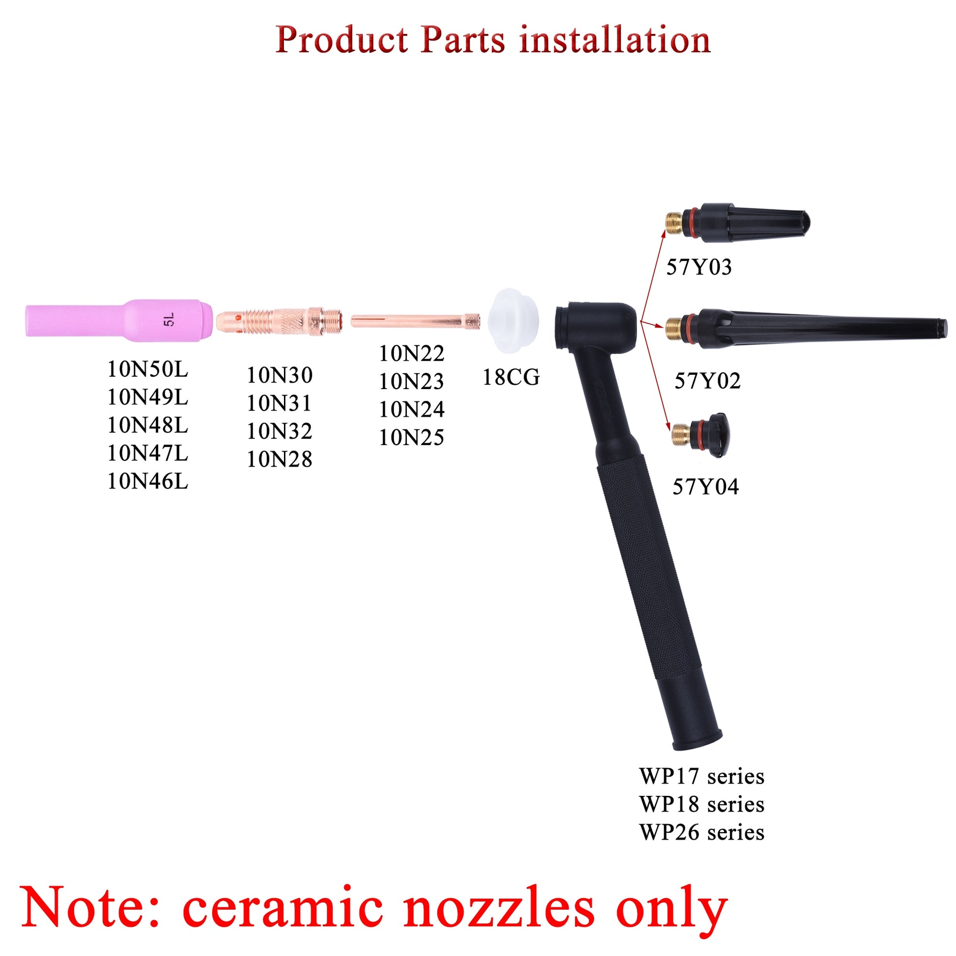 10Pcs 76mm 10N46L 10N47L 10N48L 10N49L 10N50L Alumina Nozzles - KiwisLove