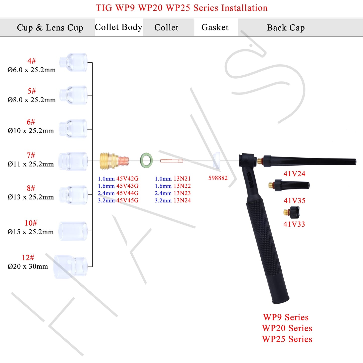 TIG Gas Lens Collet Body 45V42G 45V43G 45V44G 45V45G For WP9 20 25 - KiwisLove