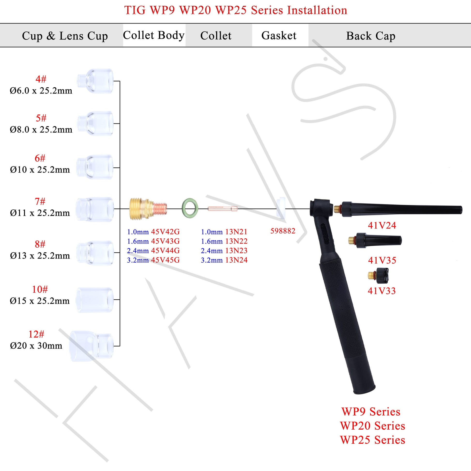 TIG Gas Lens Collet Body 45V42G 45V43G 45V44G 45V45G For WP9 20 25 - KiwisLove