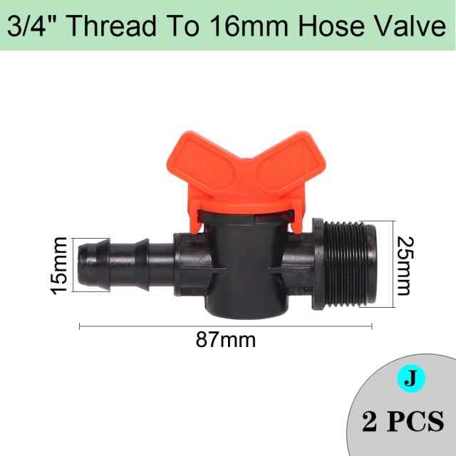 Drip Irrigation Mini Valve 1/2" 3/4" Male Thread To 16 20mm Pipe Water Switch Garden 4/7 8/11mm Hose Barbed WaterStop Connectors - KiwisLove