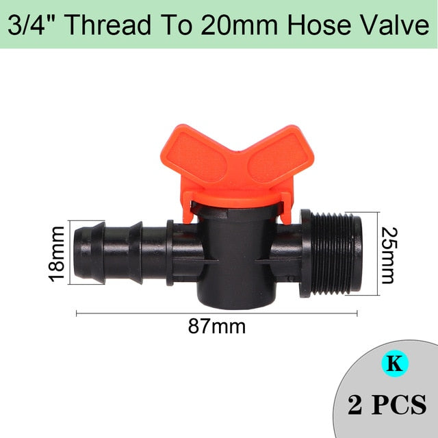 Drip Irrigation Mini Valve 1/2" 3/4" Male Thread To 16 20mm Pipe Water Switch Garden 4/7 8/11mm Hose Barbed WaterStop Connectors - KiwisLove