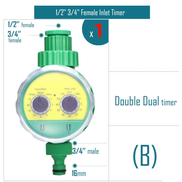 Garden Water Timer Rain Sensor Solar LCD Double Dial Controller - KiwisLove