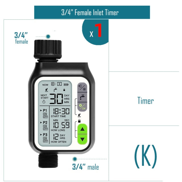 Garden Water Timer Rain Sensor Solar LCD Double Dial Controller - KiwisLove