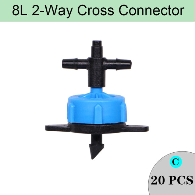 Irrigation Steady Flow Dripper With 4-Way 1/8" Water Pipe Cross Connector - KiwisLove