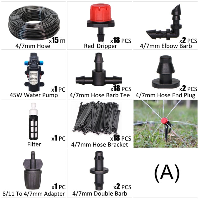 45W Water Pump Drip Irrigation Kit 1/4'' Hose Automatic Watering Device - KiwisLove