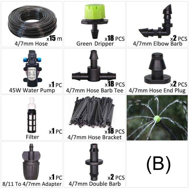 45W Water Pump Drip Irrigation Kit 1/4'' Hose Automatic Watering Device - KiwisLove