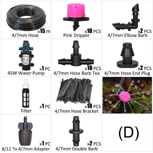 45W Water Pump Drip Irrigation Kit 1/4'' Hose Automatic Watering Device - KiwisLove