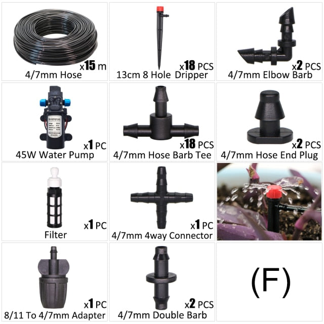 45W Water Pump Drip Irrigation Kit 1/4'' Hose Automatic Watering Device - KiwisLove
