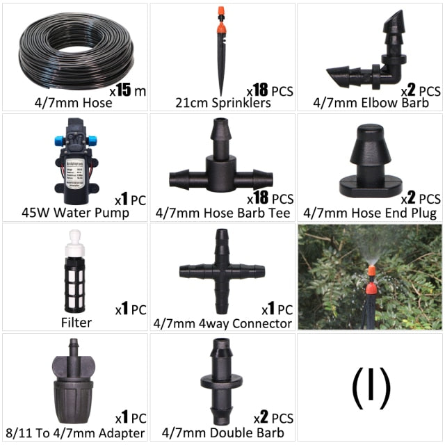 45W Water Pump Drip Irrigation Kit 1/4'' Hose Automatic Watering Device - KiwisLove