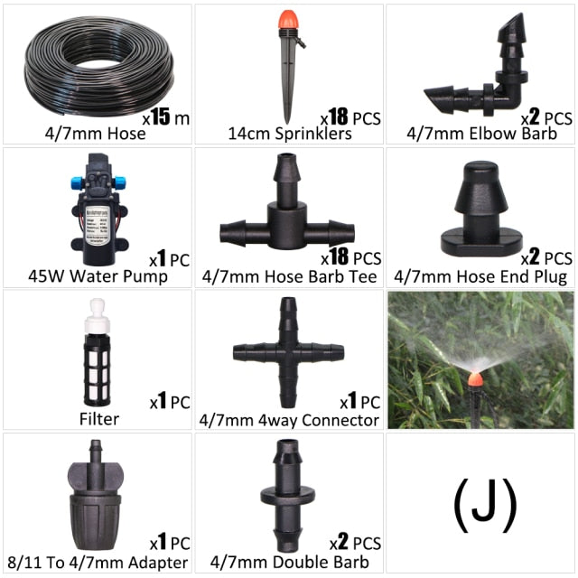 45W Water Pump Drip Irrigation Kit 1/4'' Hose Automatic Watering Device - KiwisLove