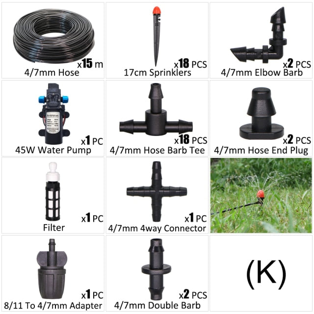 45W Water Pump Drip Irrigation Kit 1/4'' Hose Automatic Watering Device - KiwisLove