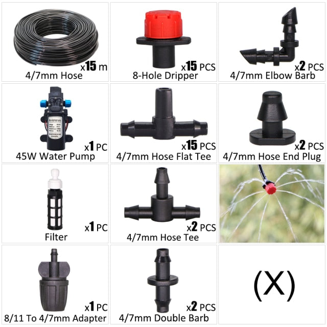 45W Water Pump Drip Irrigation Kit 1/4'' Hose Automatic Watering Device - KiwisLove