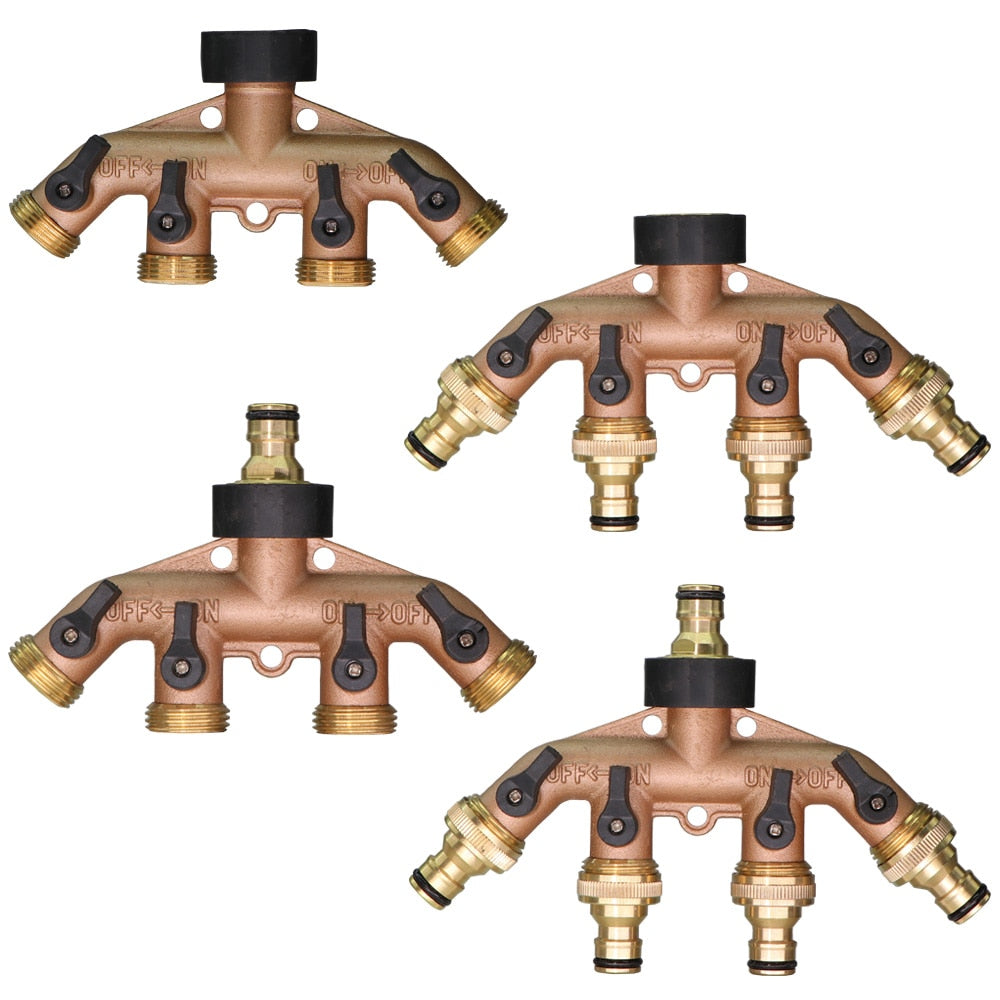 Brass 4-Ways Thread  Hose Splitter Heavy Duty Tap Tubing Adapter Switcher Connector - KiwisLove