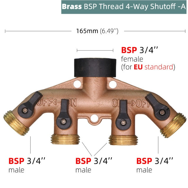 Brass 4-Ways Thread  Hose Splitter Heavy Duty Tap Tubing Adapter Switcher Connector - KiwisLove