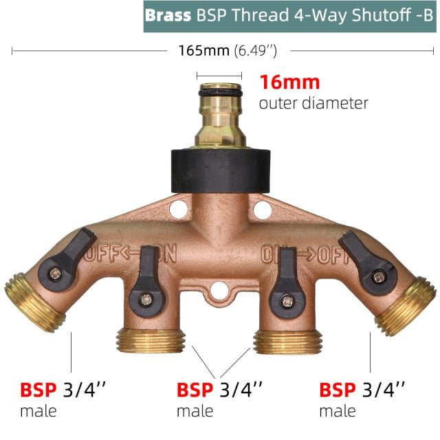 Brass 4-Ways Thread  Hose Splitter Heavy Duty Tap Tubing Adapter Switcher Connector - KiwisLove