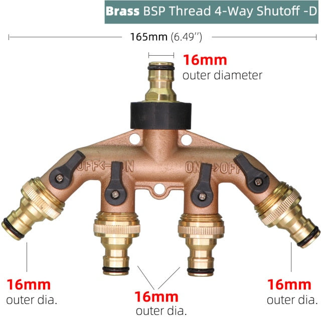 Brass 4-Ways Thread  Hose Splitter Heavy Duty Tap Tubing Adapter Switcher Connector - KiwisLove