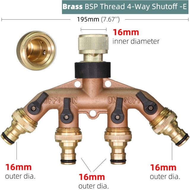 Brass 4-Ways Thread  Hose Splitter Heavy Duty Tap Tubing Adapter Switcher Connector - KiwisLove