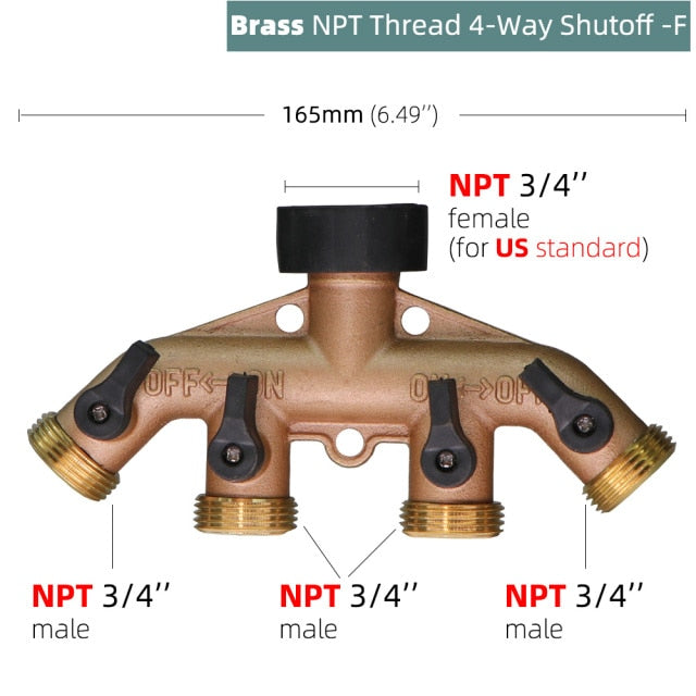 Brass 4-Ways Thread  Hose Splitter Heavy Duty Tap Tubing Adapter Switcher Connector - KiwisLove
