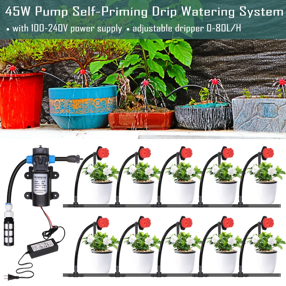 45W Pump Watering Irrigation Drip System Self-Priming Spray Dripper Kit - KiwisLove