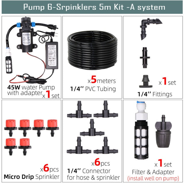 45W Pump Watering Irrigation Drip System Self-Priming Spray Dripper Kit - KiwisLove