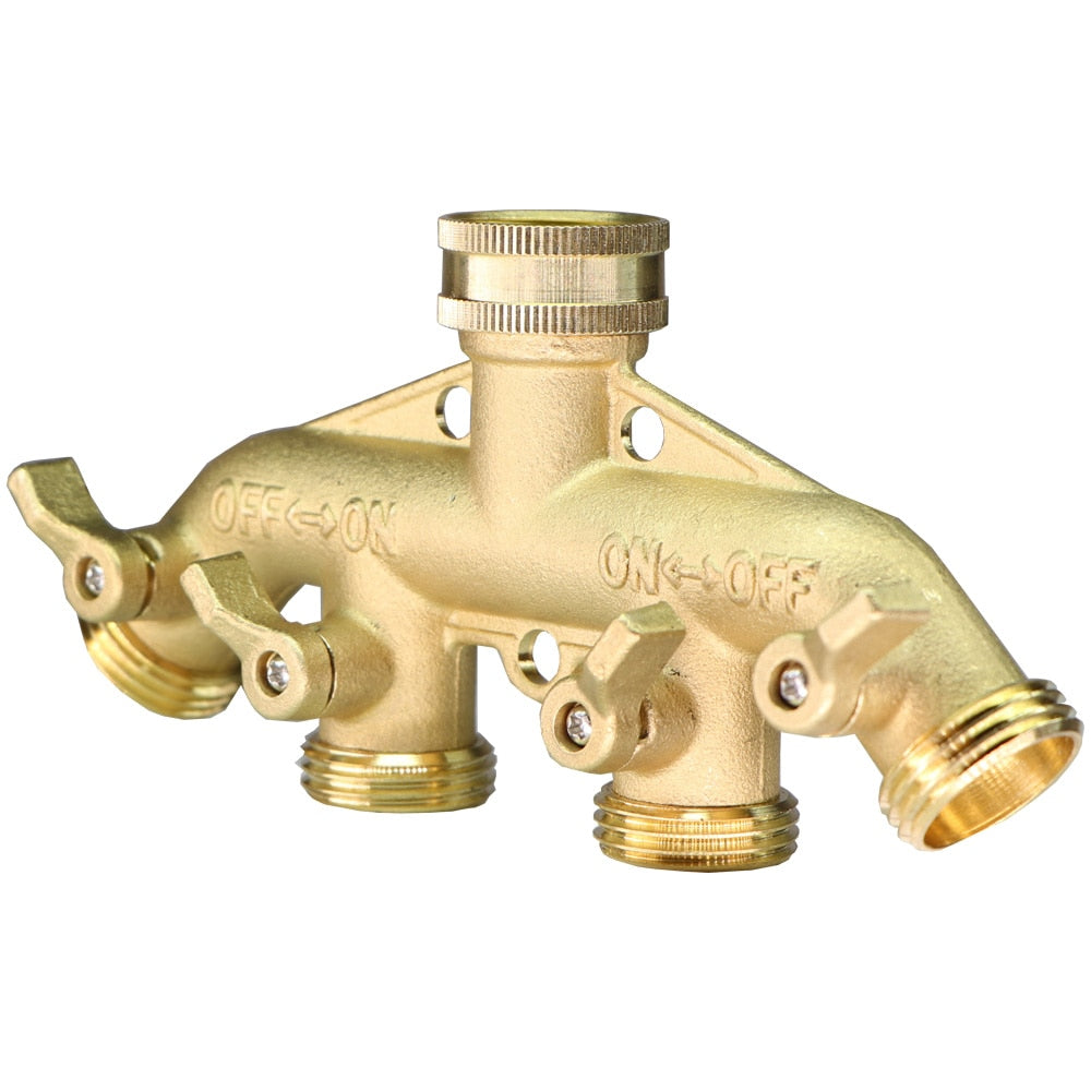 3/4 Inch Solid Brass Garden Hose Adapter 4 Way Tap Connectors Distributor Switch Valve Water Splitters For Watering Irrigation - KiwisLove