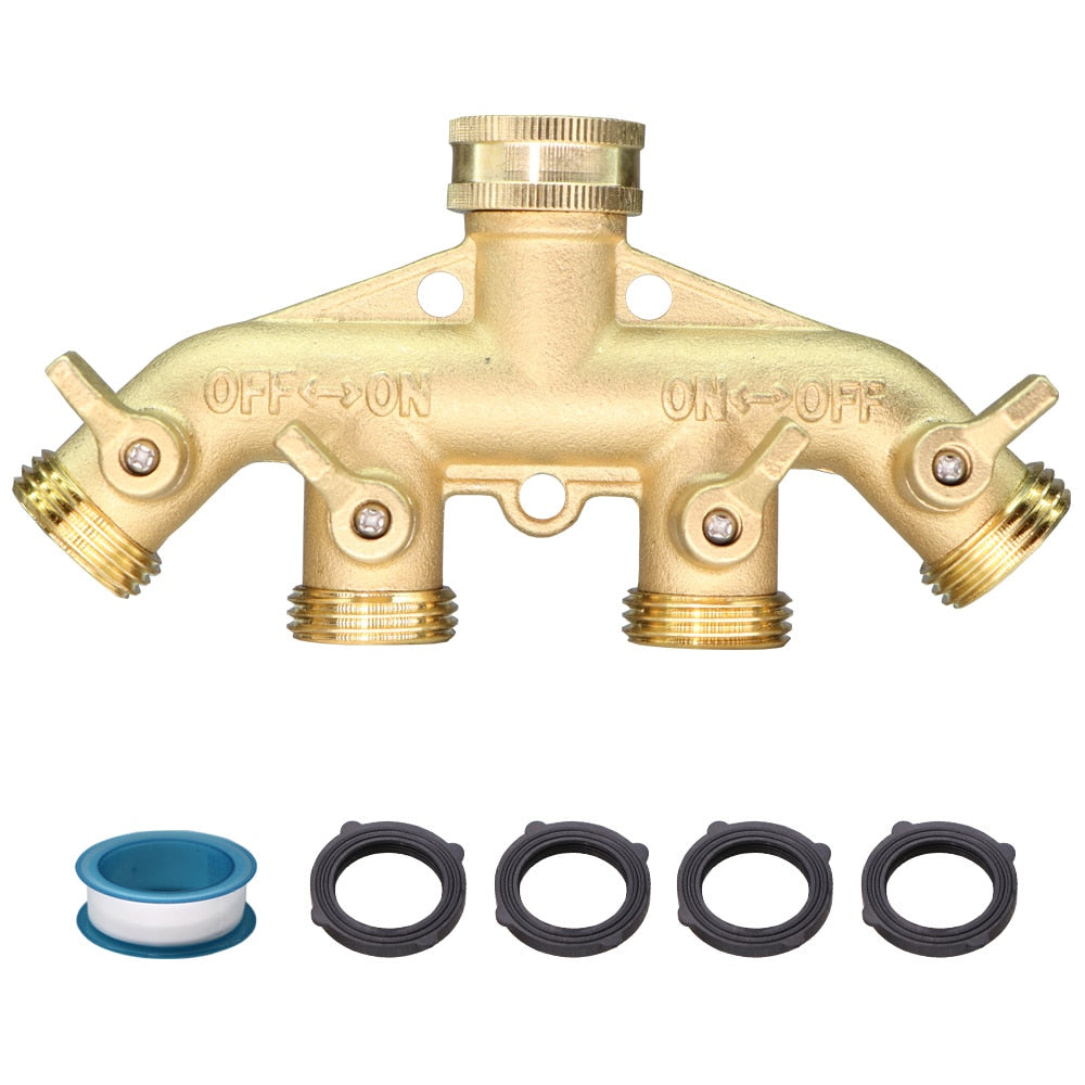 3/4 Inch Solid Brass Garden Hose Adapter 4 Way Tap Connectors Distributor Switch Valve Water Splitters For Watering Irrigation - KiwisLove